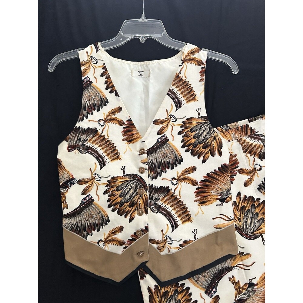 Vintage Western Americana Vest & Pencil Skirt Set First Nation Headdress Pattern - Picture 2 of 9
